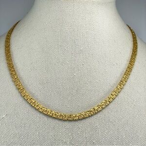 Stunning Vintage Unsigned Brush Gold Tone Flat Textured Chain Necklace